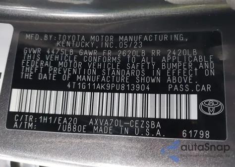 2023 Toyota Camry Se from USA, damaged, VIN 4T1G11AK9PU813904